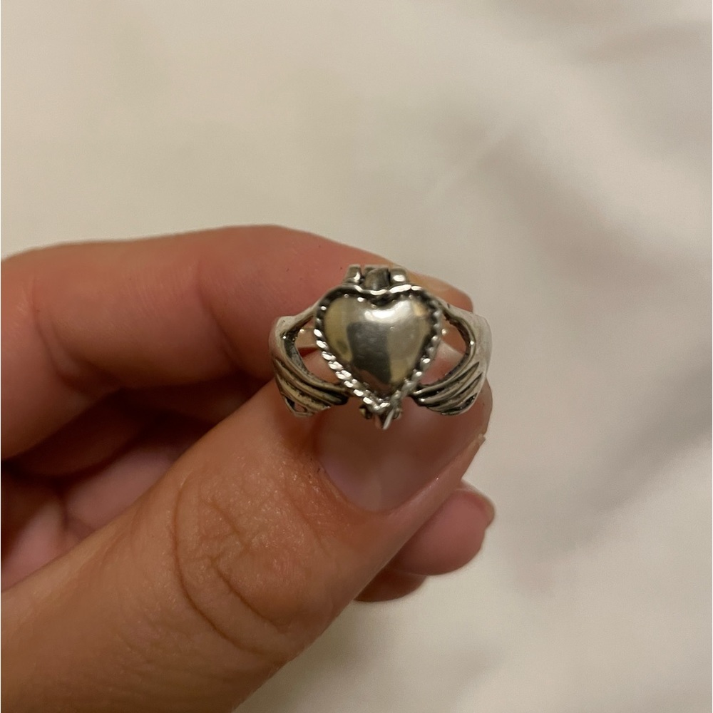 Vintage Victorian Heart Poison Box Statement Ring 925 Sterling Silver Size 7.5